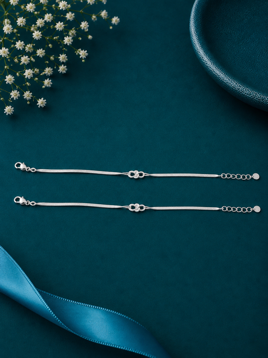 Infinity Loop Silver Anklet Pair
