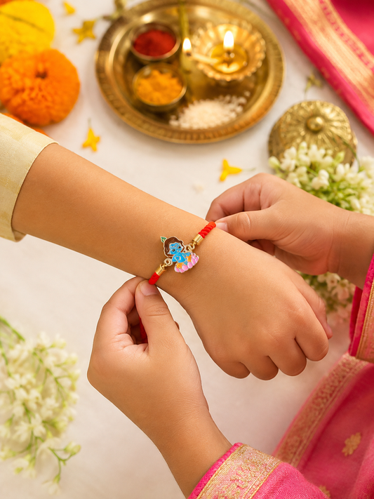 Little Krishna With Red Thread Kids Rakhi