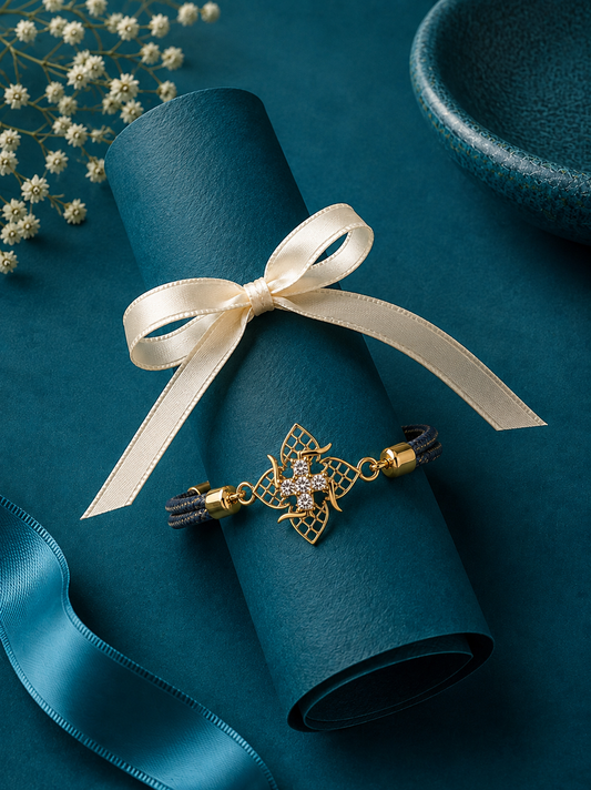 Golden Geometric Diamond Grey Thread Rakhi