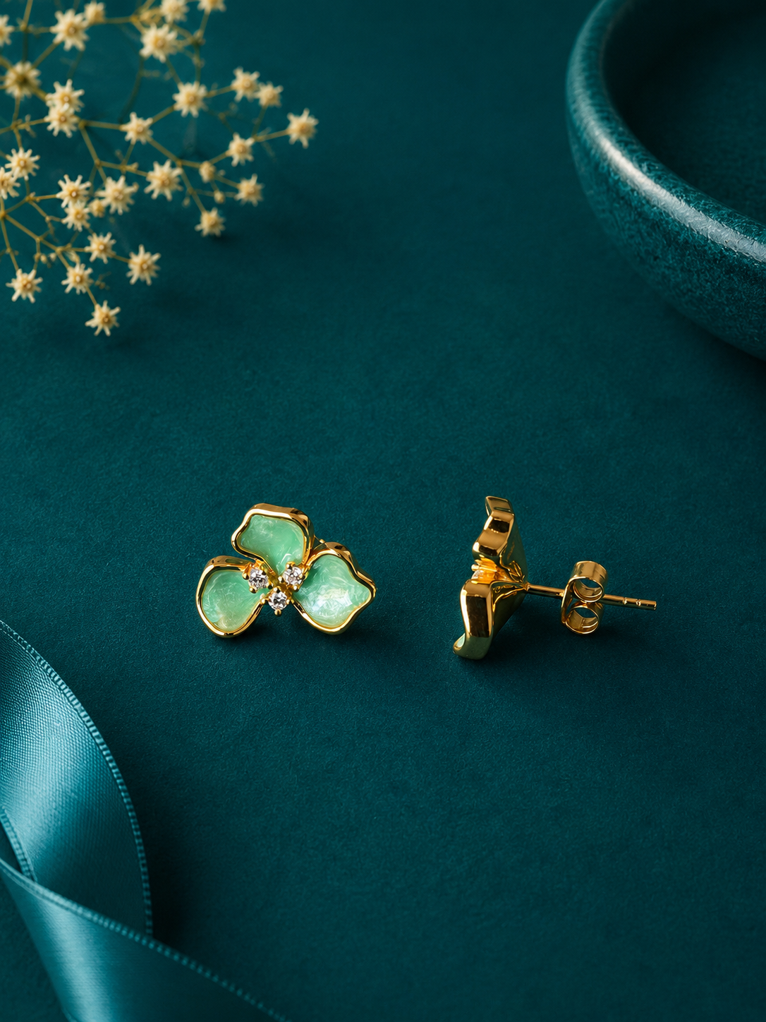 Mint Butterfly Gold Stud Earrings