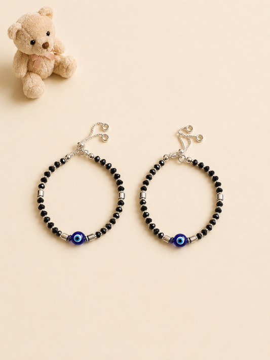 Kids Silver Blue Evil Eye Nazaria Bracelet Pair