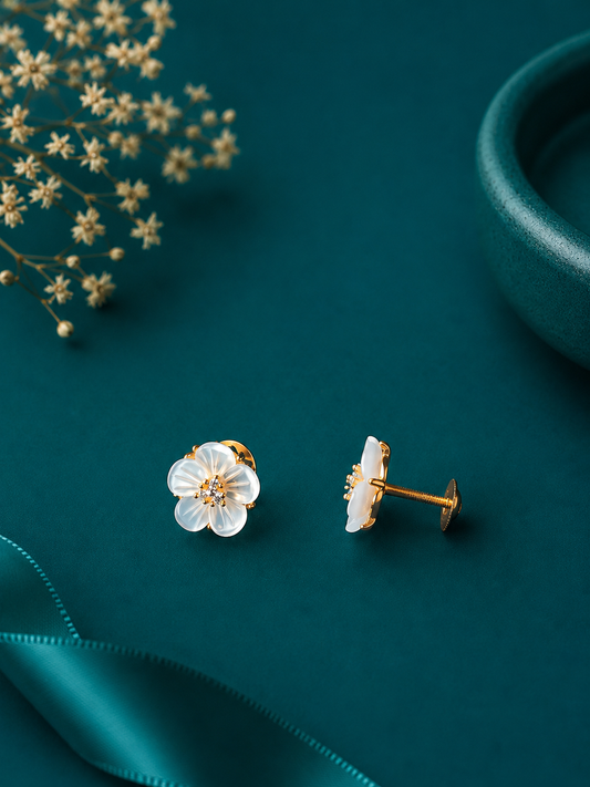 White Pearl Flower Stud Earrings
