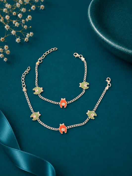Coral Blossom Star Silver Kids Anklet Pair