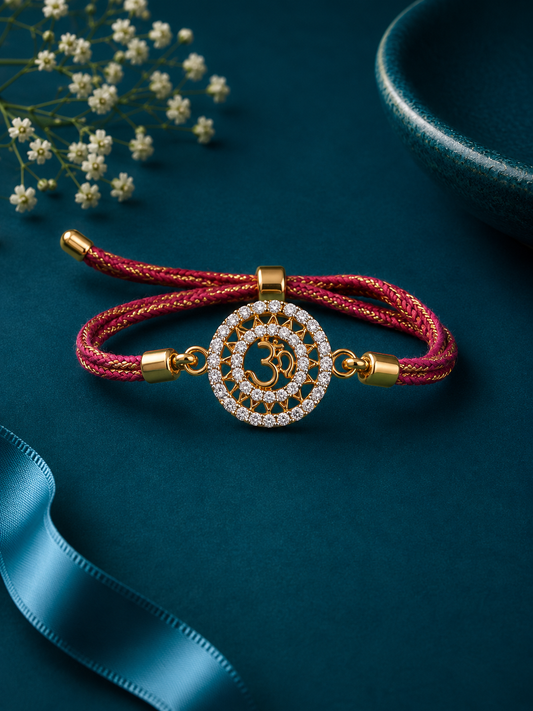 Floral Circle OM With Thread Rakhi