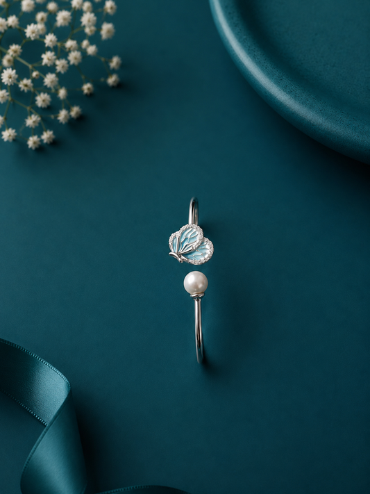Blue Rose Pearl Adjustable Ring