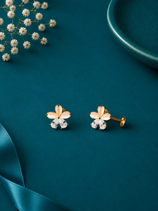 Champagne Petal Gold Stud Earrings
