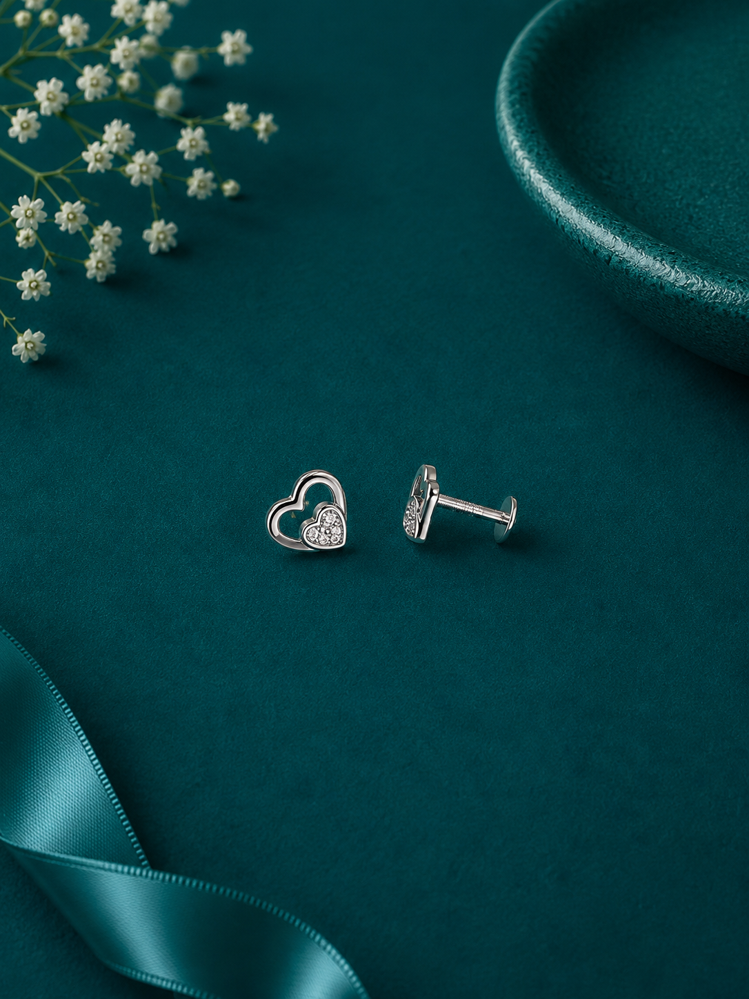 Petite Heart Silver Stud Earrings
