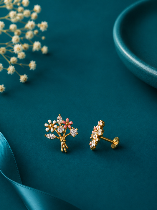 Multicolour Tree Gold Stud Earrings