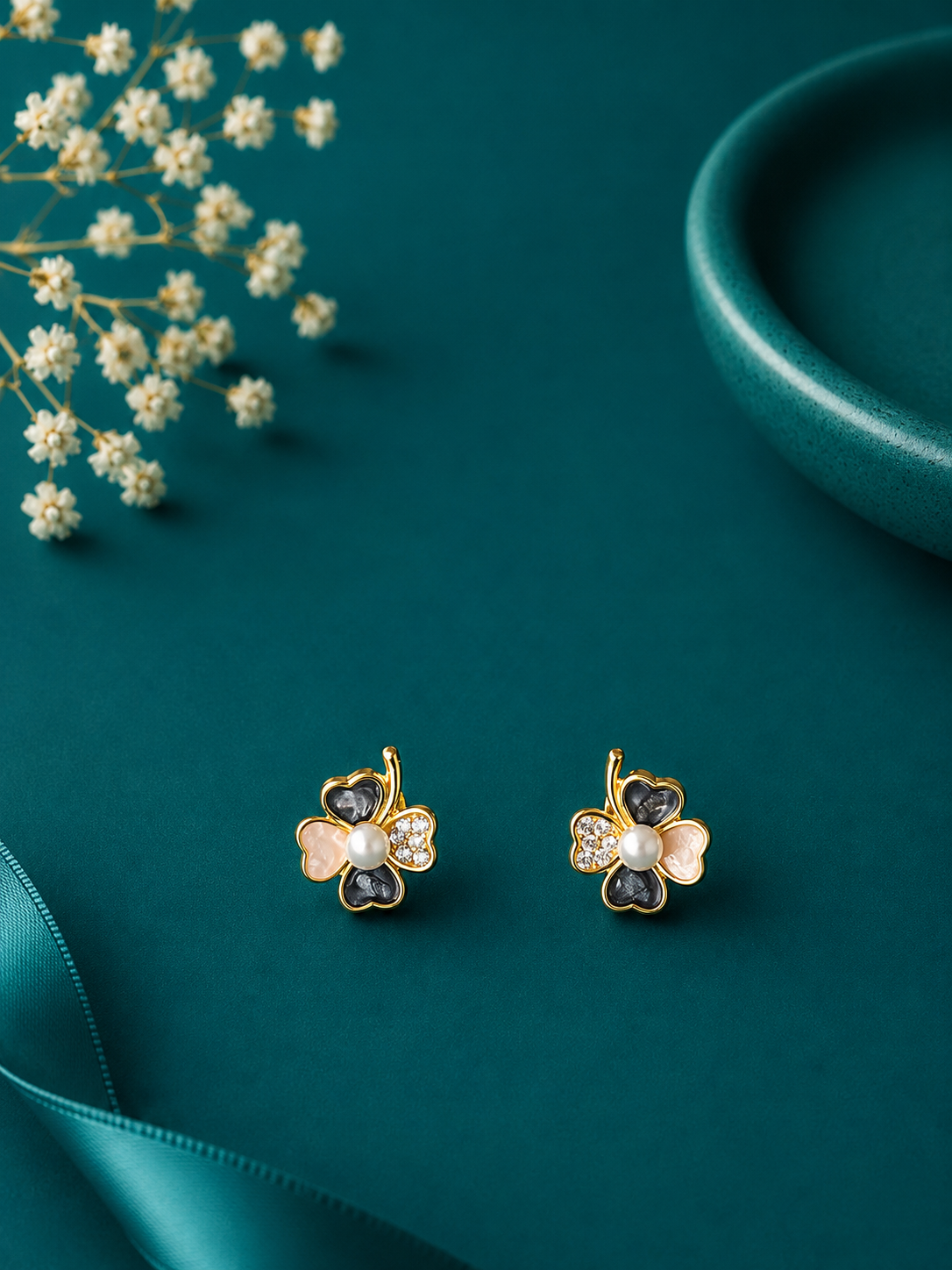 Mini Crystal Flower Gold Stud Earrings