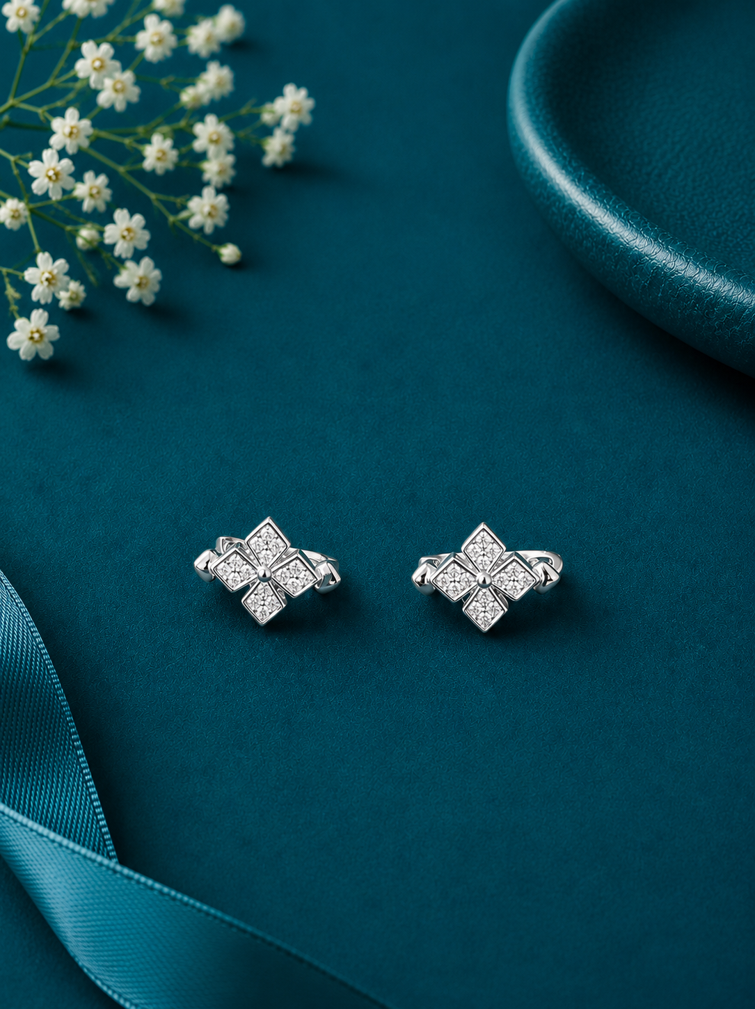 Sterling Silver Floral Sparkle Stud Earrings
