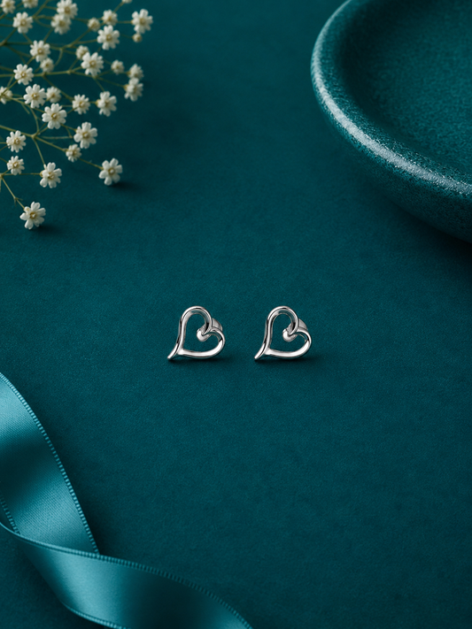 Classic Open Heart Silver Stud Earrings
