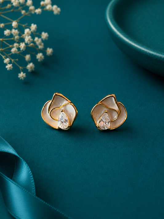 Pearl Teardrop Gold Stud Earrings
