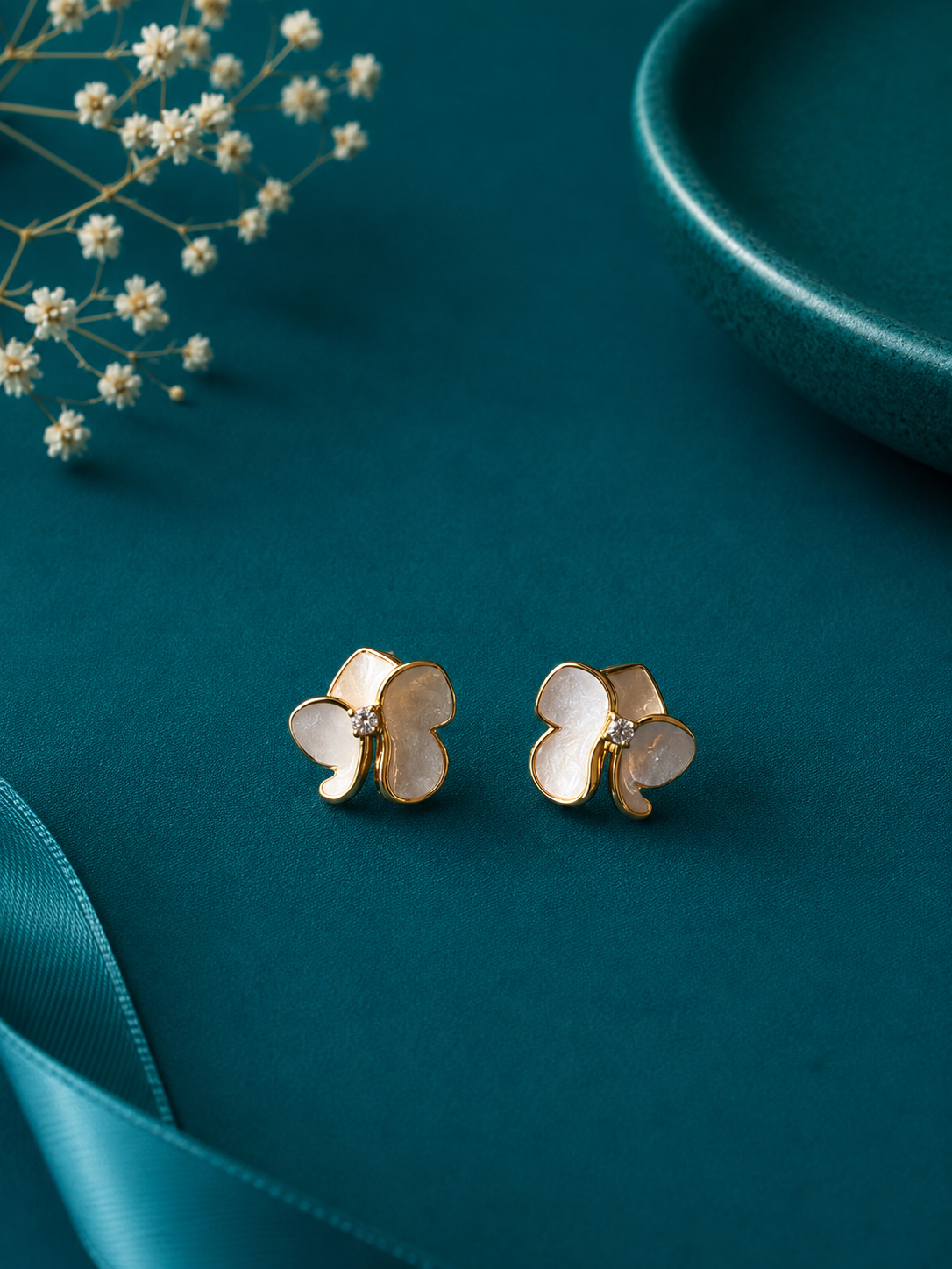 Pink Five-Petal Flower Stud Earrings