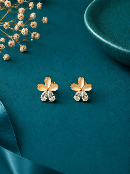 Champagne Petal Gold Stud Earrings