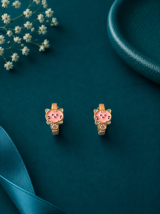 Pink Elephant Gold Kids Hoop Earrings