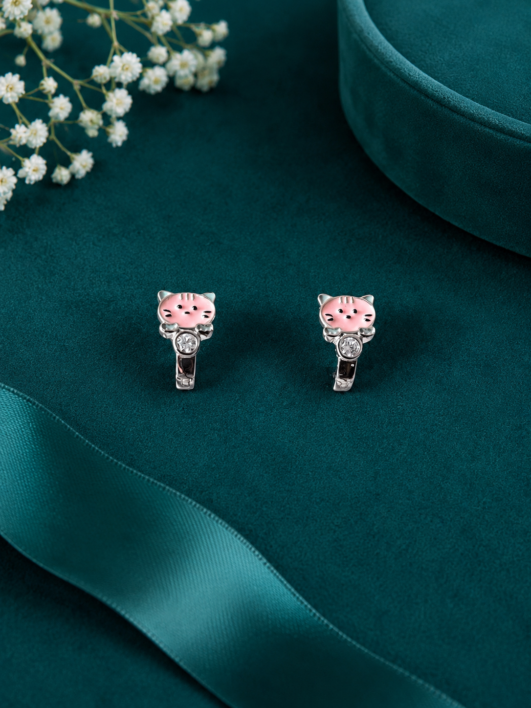 Pink Owl Silver Kids Hoop Earrings