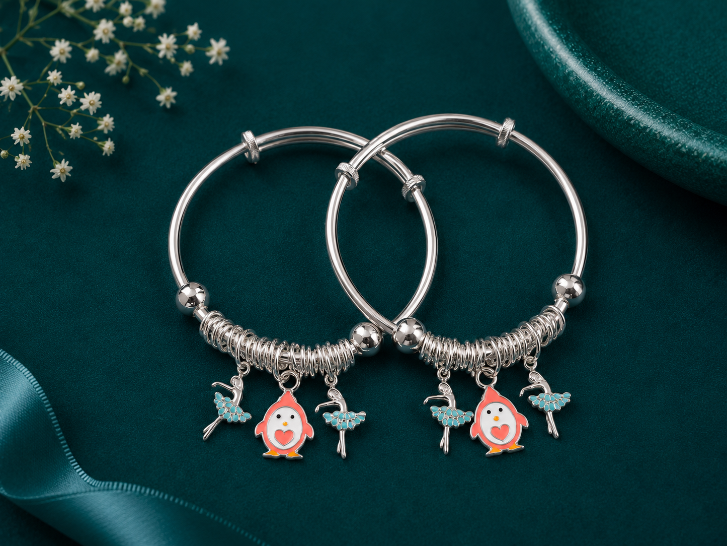 Penguin Star Dangle Silver Kids Kada Pair