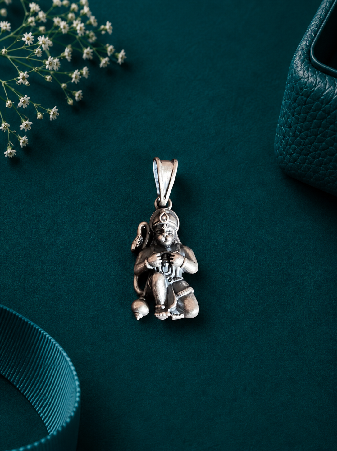 Sterling Silver Hanuman Showing Rama and Sita in His Heart Pendant