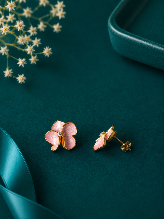 Pink Butterfly Gold Stud Earrings