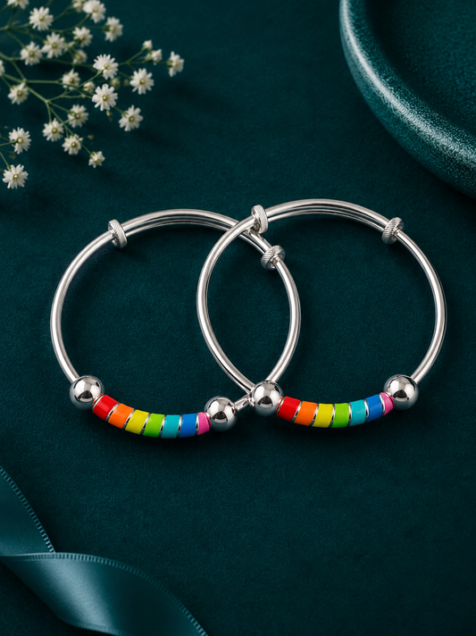 Rainbow Bar Silver Kids Kada Pair