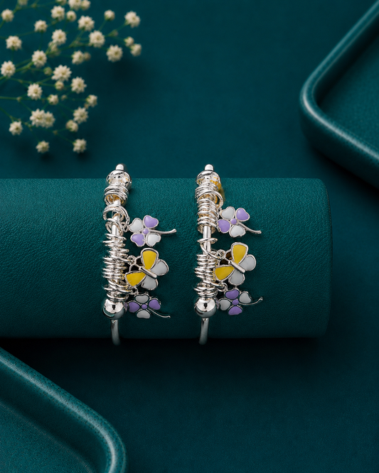 Pastel Flower Dangle Silver Kids Kada Pair