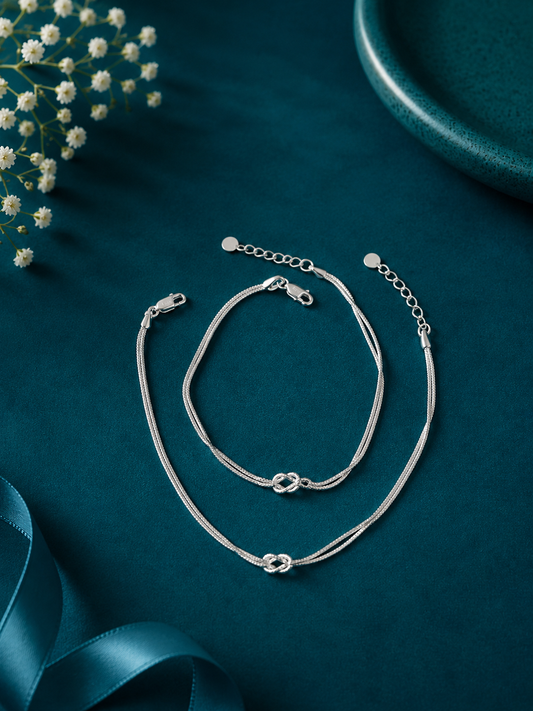 Infinity Loop Silver Anklet Pair