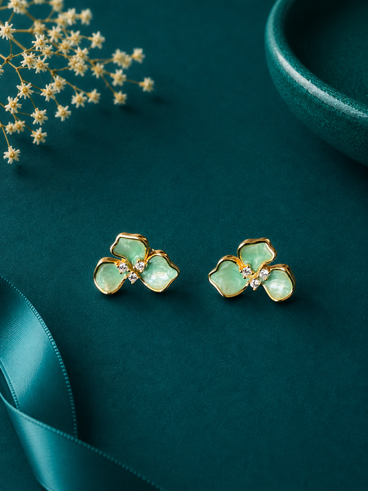 Mint Butterfly Gold Stud Earrings