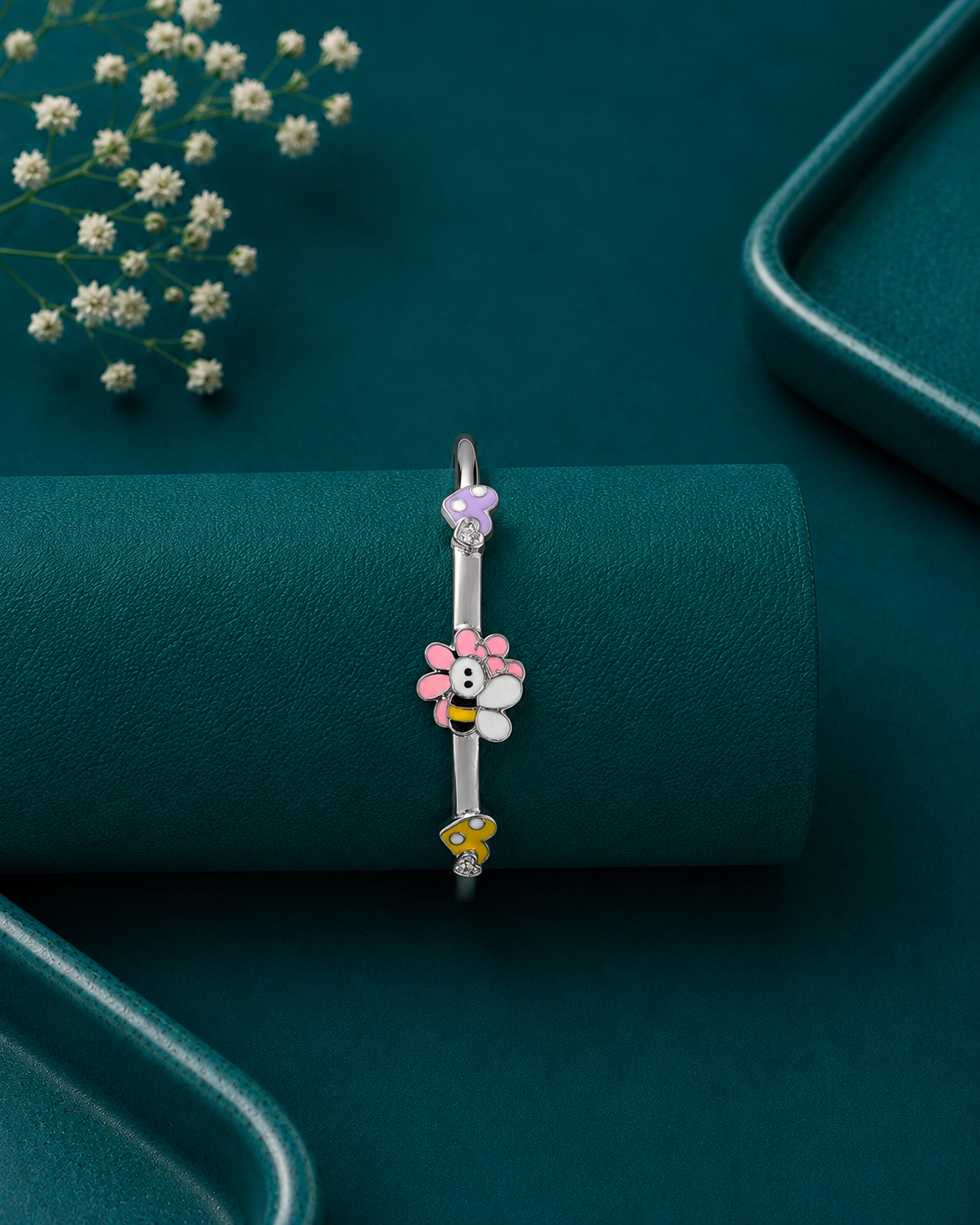 Pastel Daisy Butterfly Gold Kids Kada Pair