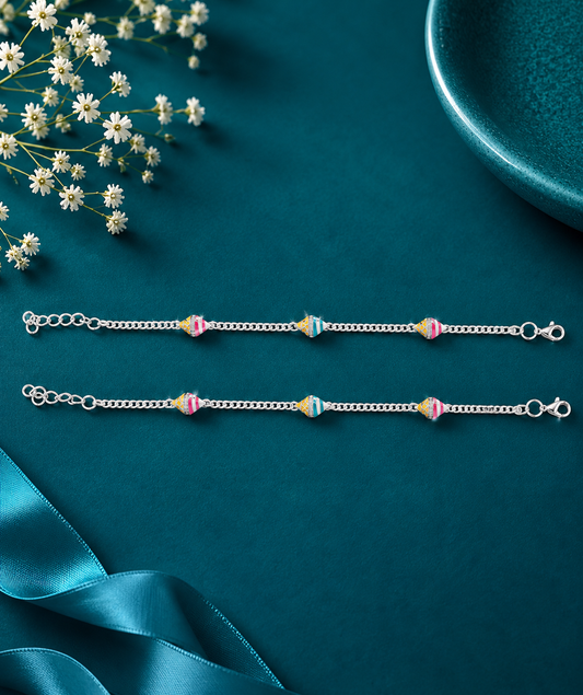 Pastel Butterfly Silver Kids Anklet Pair