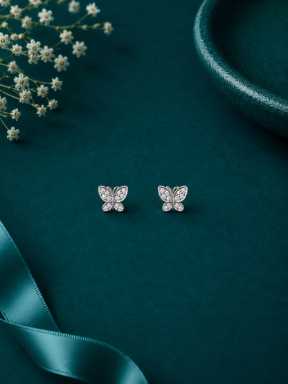 Crystal Butterfly Silver Stud Earrings