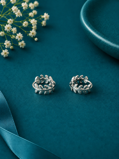 Floral Vine Silver Kids Hoop Earrings