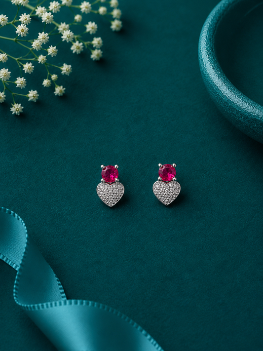 Ruby Heart Drop Silver Earrings