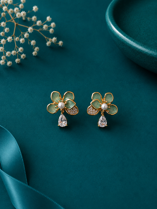 Golden Flower Dangle Stud Earrings