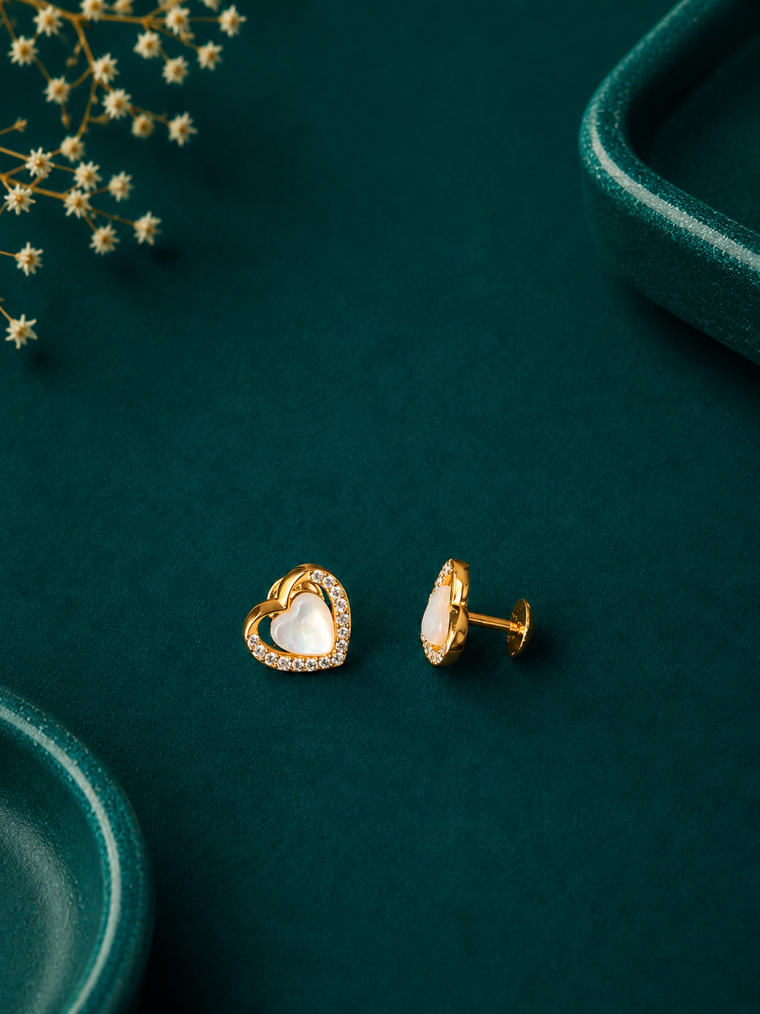 White Enamel Square Gold Stud Earrings
