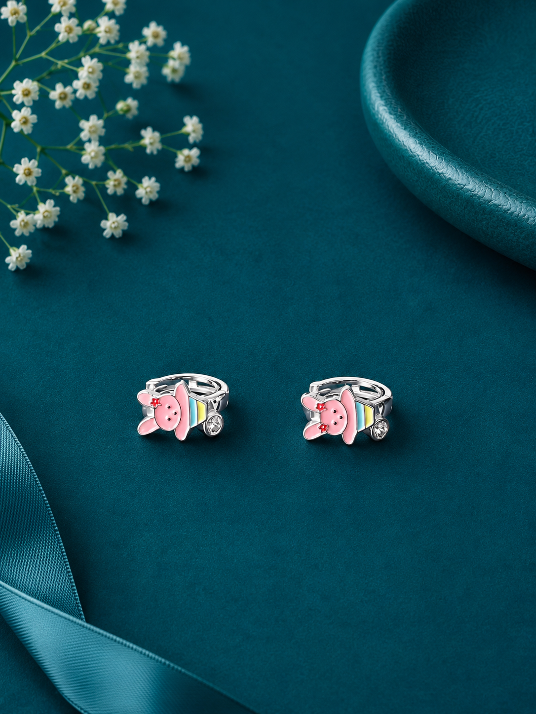Pink Elephant Silver Kids Hoop Earrings