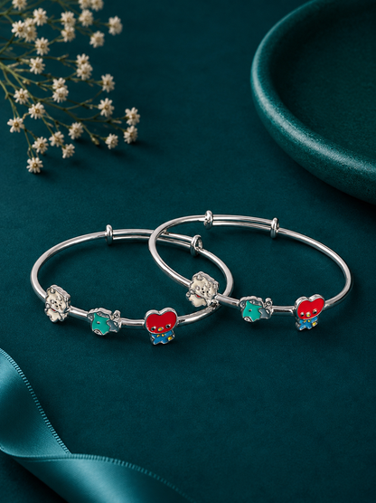Turquoise Garden Heart Silver Kids Kada Pair