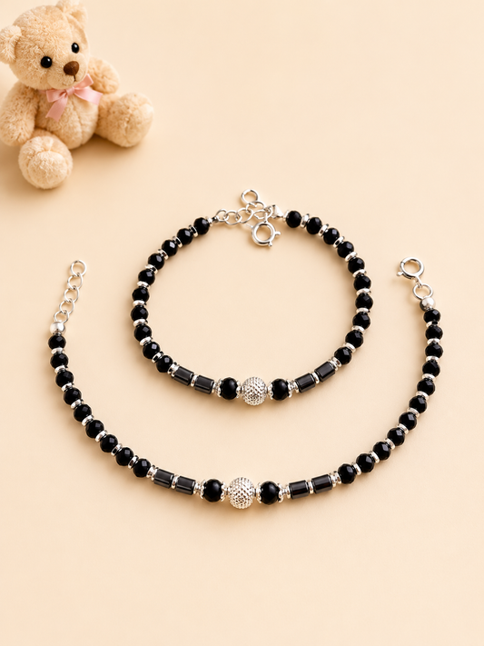 Kids Classic Silver Black Bead Bracelet