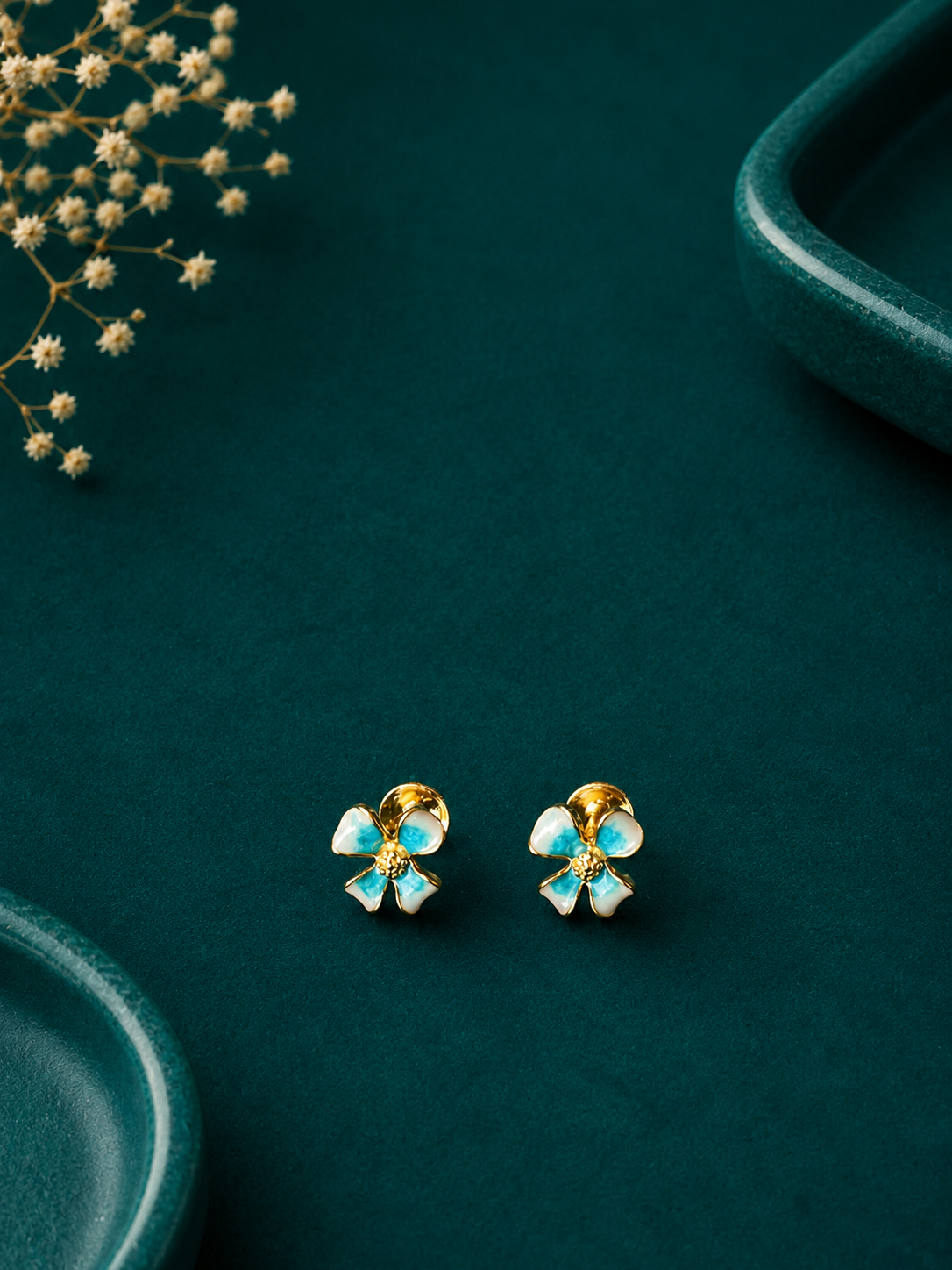 Multicolour Floral Gold Stud Earrings