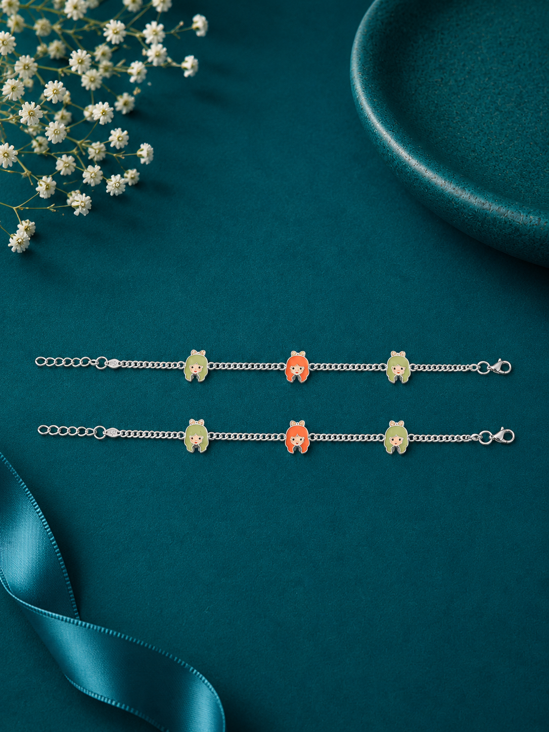 Coral Blossom Star Silver Kids Anklet Pair