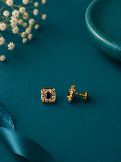 Navy Crystal Square Gold Stud Earrings