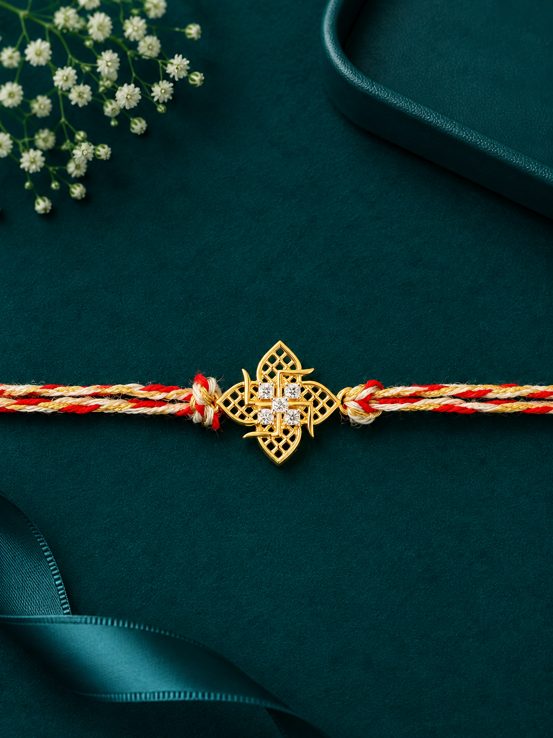 Golden Diamond Filigree Traditional Rakhi