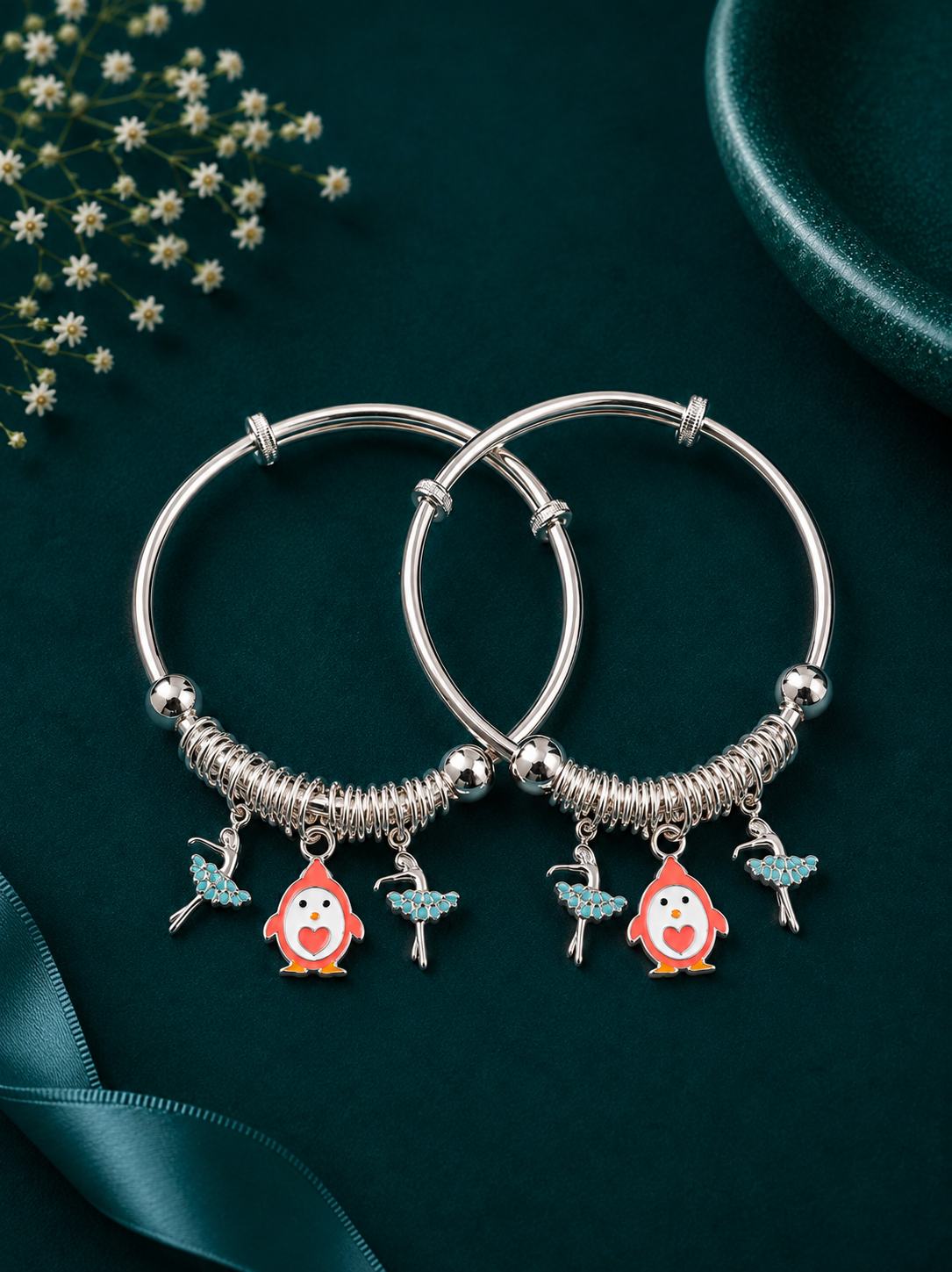 Penguin Star Dangle Silver Kids Kada Pair
