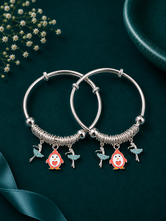Penguin Star Dangle Silver Kids Kada Pair