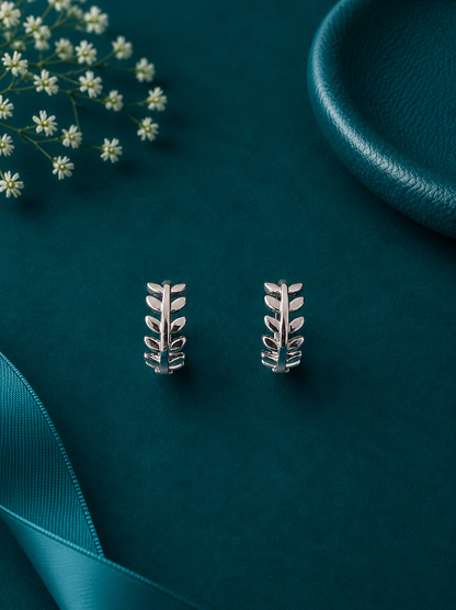 Floral Vine Silver Kids Hoop Earrings