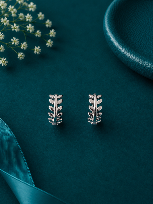 Floral Vine Silver Kids Hoop Earrings