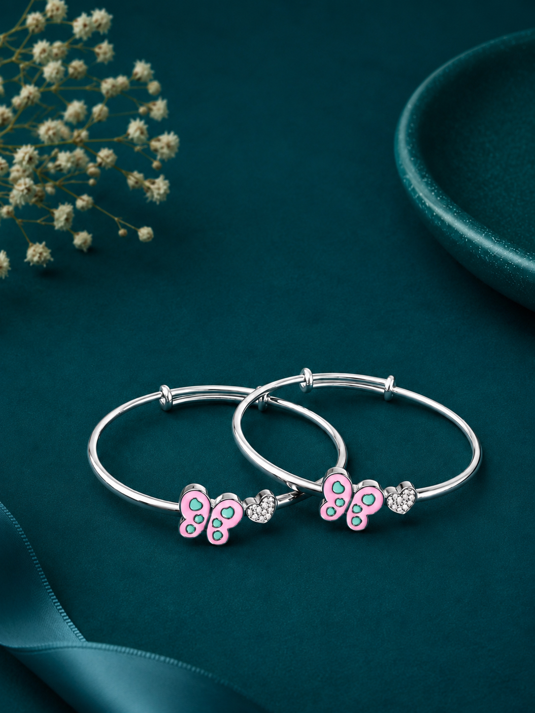 Purple Butterfly Silver Kids Kada Pair