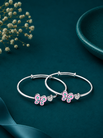 Purple Butterfly Silver Kids Kada Pair