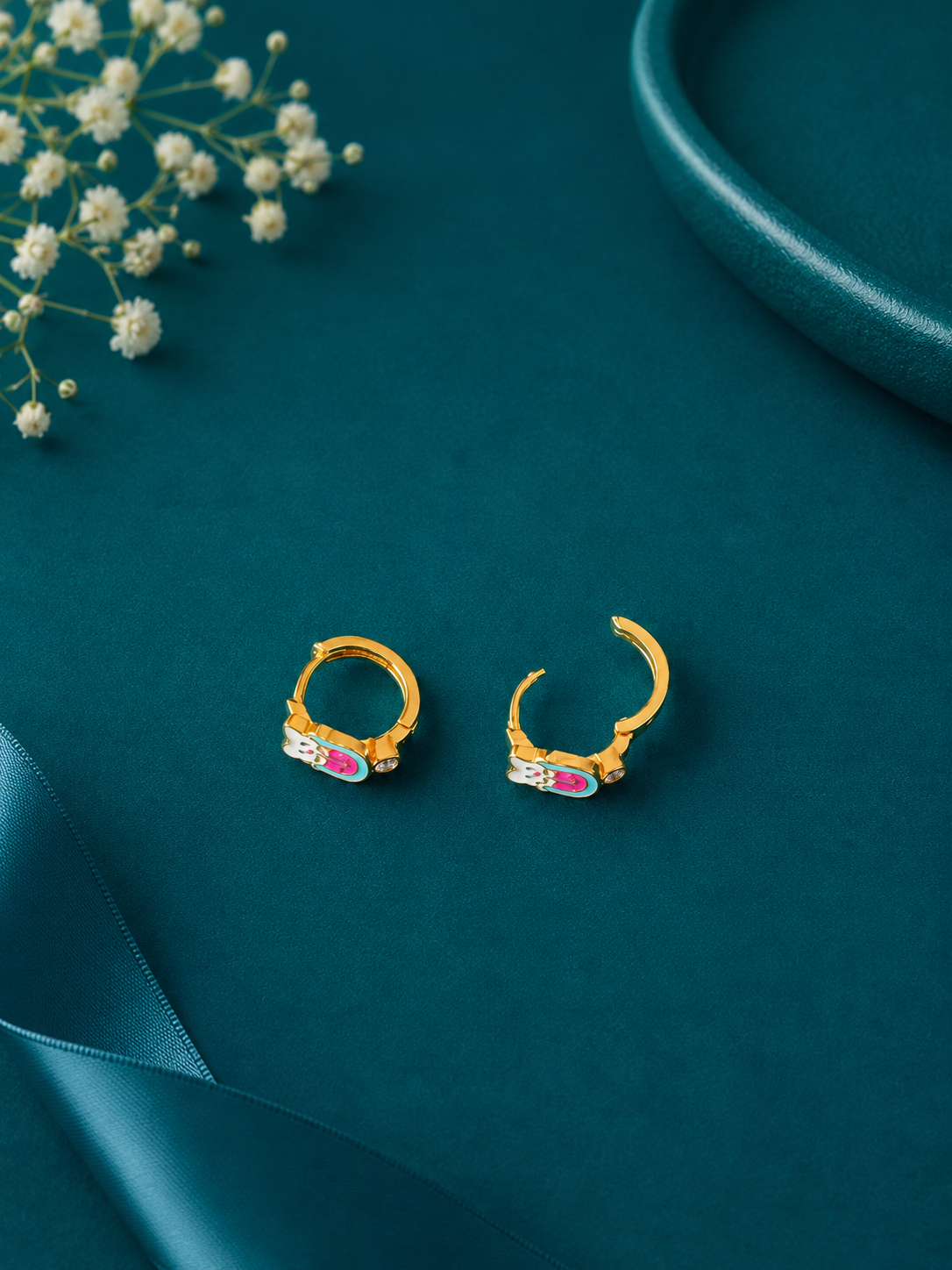 Multicolour Elephant Gold Kids Hoop Earrings