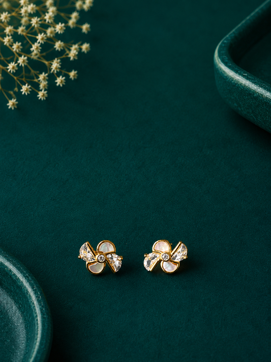 Ivory Butterfly Gold Stud Earrings