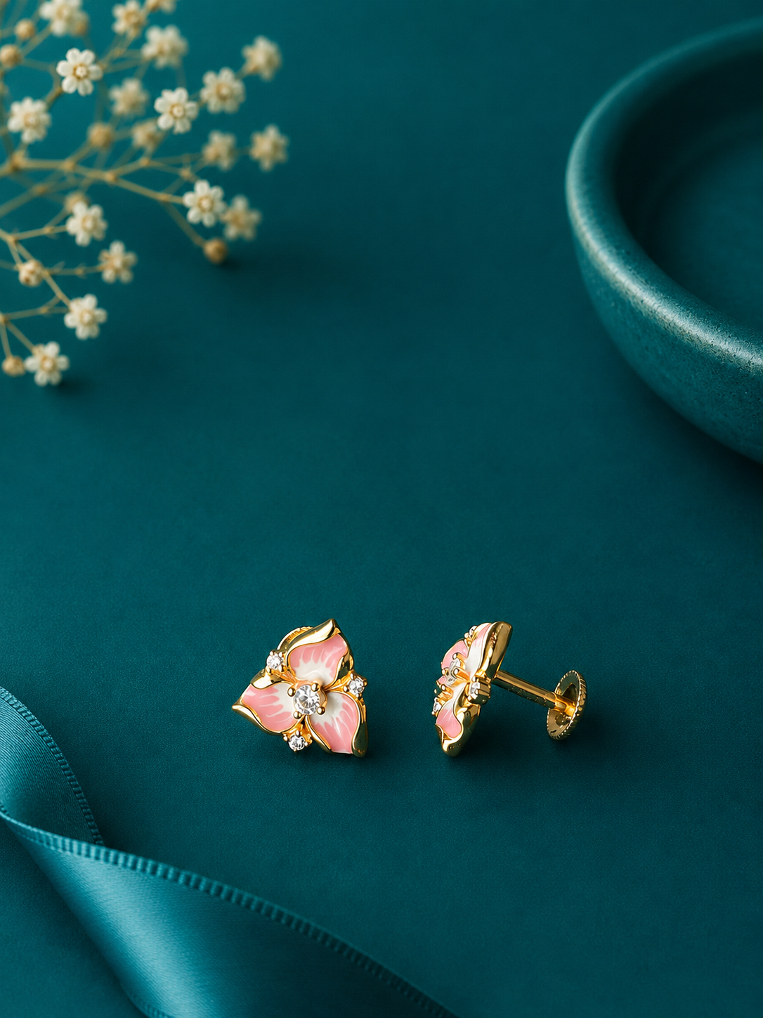 Mint Crystal Butterfly Gold Stud Earrings